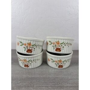 Countryside Stoneware Collection 4 Ramekins WRJ-19 Creme Brulee Floral Japan